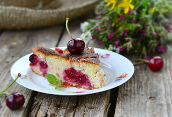 Картинка еда пироги кусок вишня