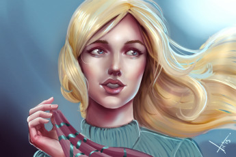 Картинка рисованные люди кофта рука волосы девушка лицо взгляд