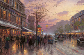Картинка boulevard+lights +paris рисованные thomas+kinkade бульвар город париж