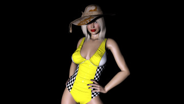 Картинка 3д+графика люди+ people шляпа фон взгляд девушка