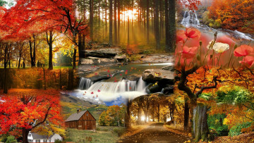 Картинка разное компьютерный+дизайн дом водопад дорога цветы лес