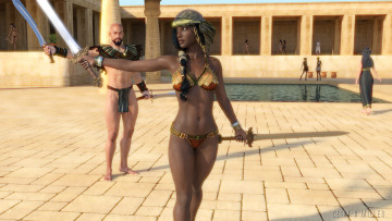 Картинка 3д+графика фантазия+ fantasy оружие фон взгляд девушка