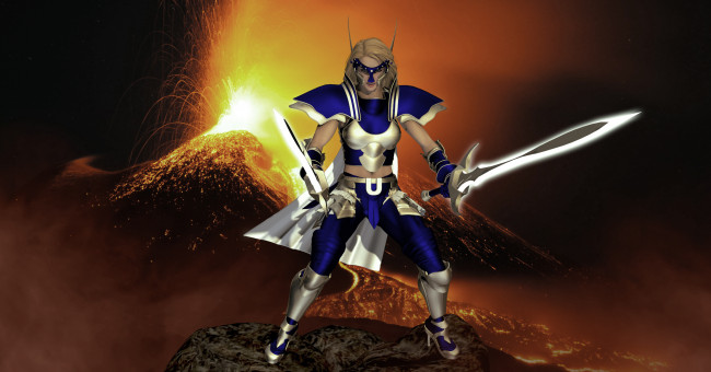 Обои картинки фото 3д графика, фантазия , fantasy, фон, взгляд, девушка, оружие