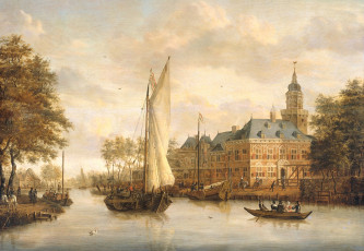 Картинка рисованное живопись парус пейзаж масло дерево лодка картина замок ниенроде на реке вехт в брёкелене Якобус сторк