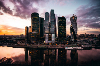 Картинка города москва+ россия москва сити река город