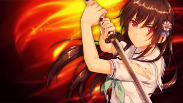 Картинка аниме оружие +техника +технологии девушка взгляд фон