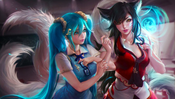 Картинка видео+игры league+of+legends фон взгляд девушки ahri sona