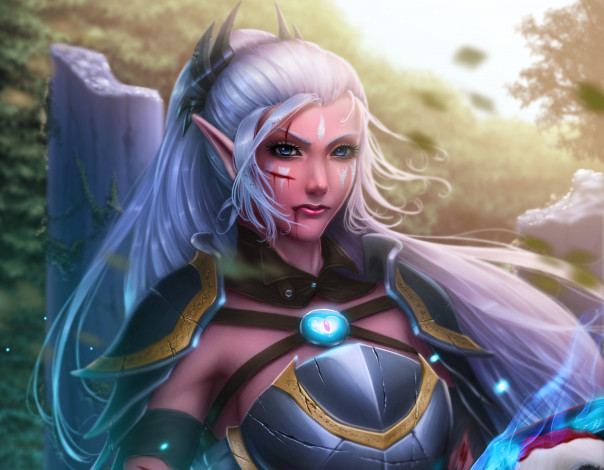 Обои картинки фото фэнтези, эльфы, взгляд, девушка, кровь, волосы, эльф, аниме, арт, adalia