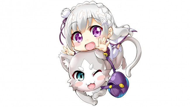 Обои картинки фото аниме, re,  zero kara hajimeru isekai seikatsu, пак, эмилия