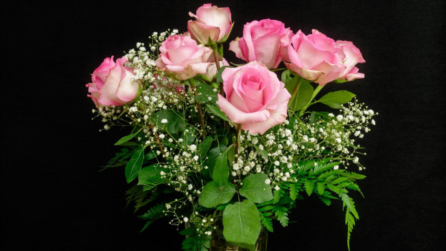 Обои картинки фото цветы, букеты,  композиции, розы, флора, чёрный, фон, букет