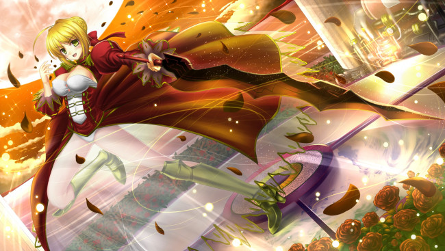 Обои картинки фото аниме, fate, stay night, девушка, взгляд, фон