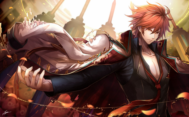 Обои картинки фото аниме, unknown,  другое, парень, фон, взгляд