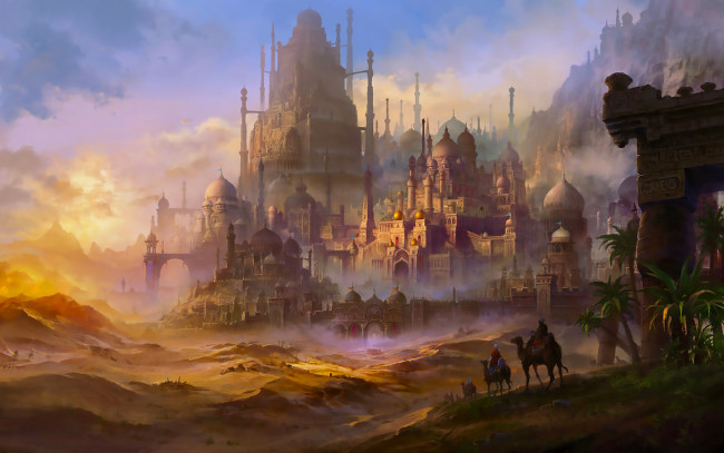 Обои картинки фото фэнтези, иные миры,  иные времена, город, караван