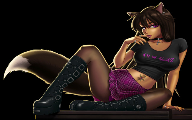 Обои картинки фото разное, арты, ушки, хвостик, фон, взгляд, девушка