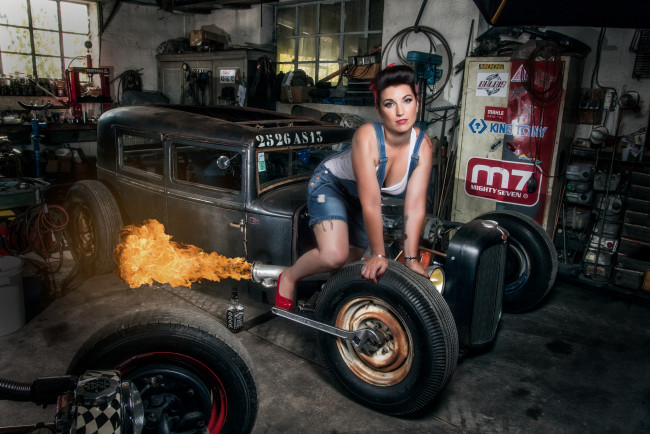 Обои картинки фото автомобили, -авто с девушками, pinup, hot, rod