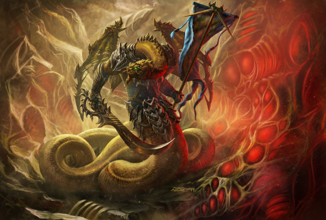 Обои картинки фото фэнтези, существа, змей, оружжие, существо, пещера