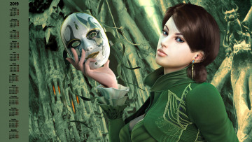 Картинка календари 3д-графика девушка маска взгляд