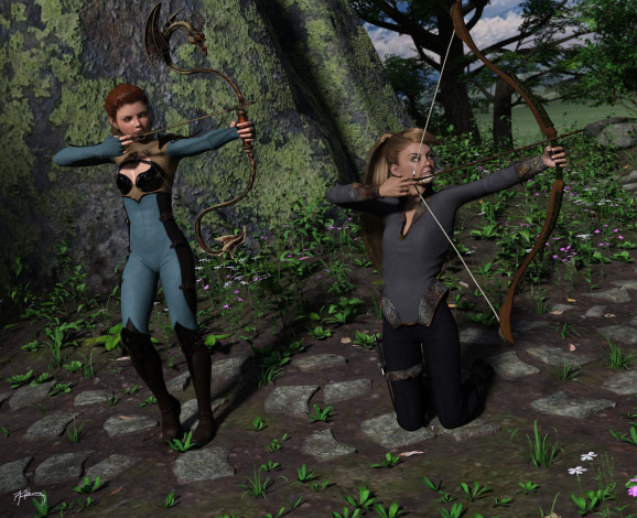 Обои картинки фото 3д графика, фантазия , fantasy, фон, взгляд, девушки