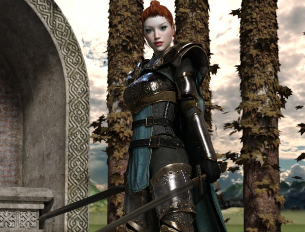 Обои картинки фото 3д графика, амазонки , amazon, фон, взгляд, девушка