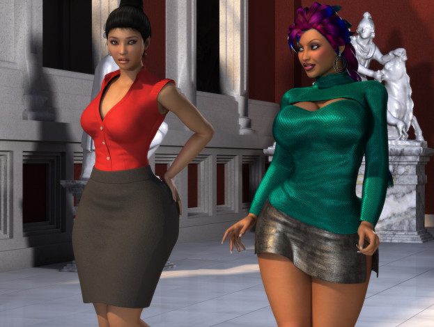 Обои картинки фото 3д графика, люди , people, взгляд, девушки, фон