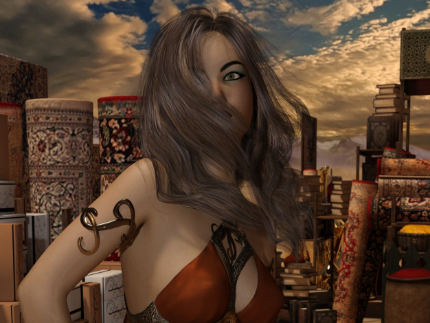 Обои картинки фото 3д графика, люди , people, фон, взгляд, девушка