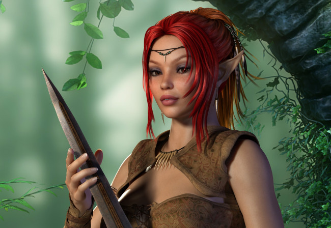 Обои картинки фото 3д графика, эльфы , elves, взгляд, фон, эльфийка