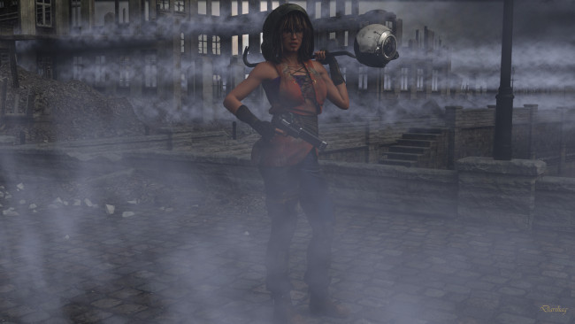 Обои картинки фото 3д графика, фантазия , fantasy, взгляд, фон, девушка