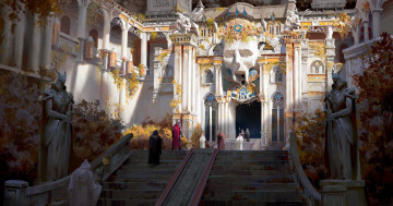 Картинка фэнтези иные+миры +иные+времена дворец сад лестница люди