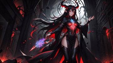 Картинка аниме ангелы +демоны нейросети графика нейроарт ai art нейронные сети рисунки нейро искусство девушка демонесса