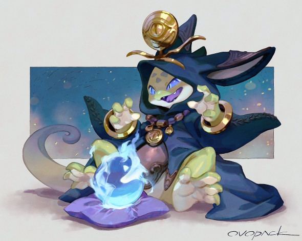 Обои картинки фото аниме, животные,  существа, плащ, шар, существо