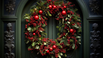 Картинка 3д+графика праздники+ holidays рождественский венок