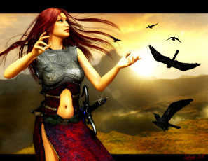 Картинка 3д графика amazon амазонки амазонка девушка птицы
