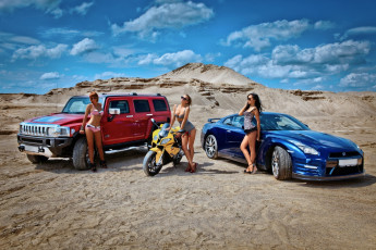 Картинка автомобили авто девушками девушки мотоцикл hummer nissan bmw