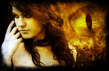 Картинка фэнтези девушки глаз ошейник огонь