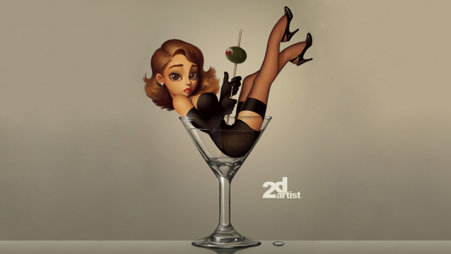 Обои картинки фото рисованные, люди, оливка, бокал, девушка