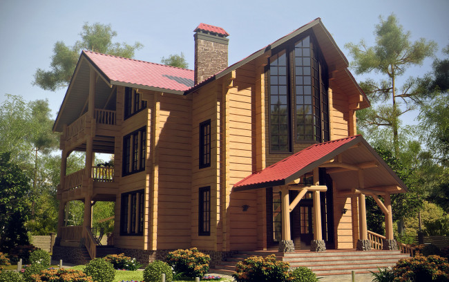 Обои картинки фото 3д, графика, architecture, архитектура, дом, кусты