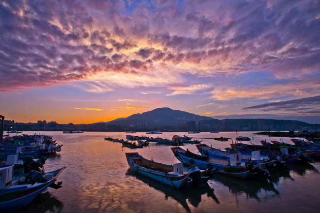 Обои картинки фото корабли, лодки, шлюпки, бухта, восход