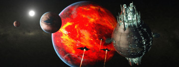 Картинка космос арт корабли планеты звезда станция