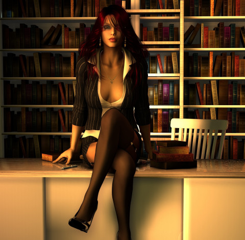 Обои картинки фото 3д графика, люди , people, взгляд, девушка, стол