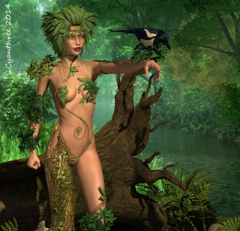 Обои картинки фото 3д графика, эльфы , elves, сорока, лес, эльфийки, взгляд