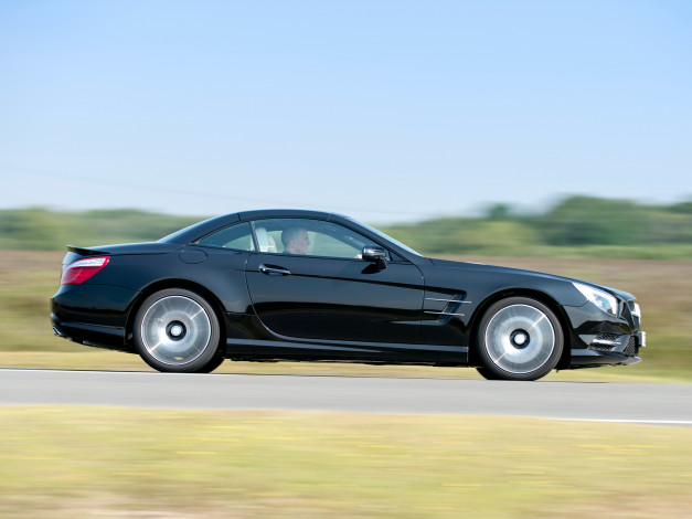 Обои картинки фото автомобили, mercedes-benz, темный, 2014г, r231, package, uk-spec, sports, amg, sl, 400