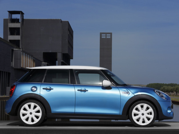 Обои картинки фото автомобили, mini, голубой, 2014, 5-door, cooper, s