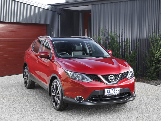 Обои картинки фото автомобили, nissan, datsun, красный, 2014г, au-spec, qashqai