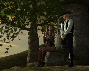 Картинка 3д+графика люди+ people девушка взгляд фон парень дерево