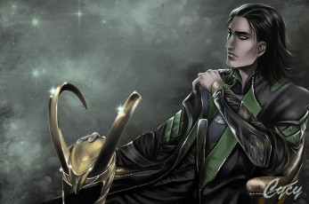 Картинка рисованное кино шлем рога локи арт парень