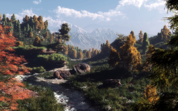 Картинка 3д+графика природа+ nature лес горы облака река