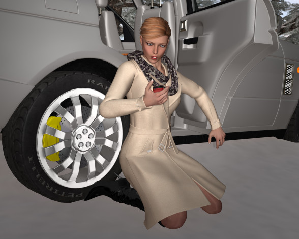 Обои картинки фото she wolf ii, 3д графика, фантазия , fantasy, автомобиль, взгляд, фон, девушка