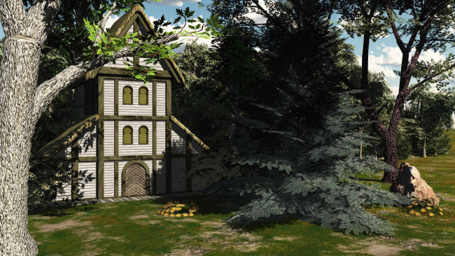 Обои картинки фото 3д графика, архитектура , architecture, лето, деревья, домик