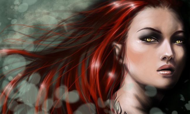 Обои картинки фото рисованное, люди, портрет, взгляд, рыжая, девушка