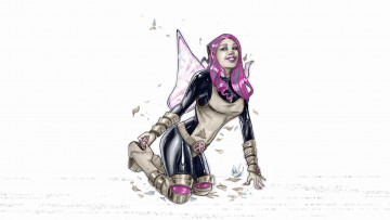 Картинка рисованное комиксы взгляд фон девушка крылья униформа улыбка